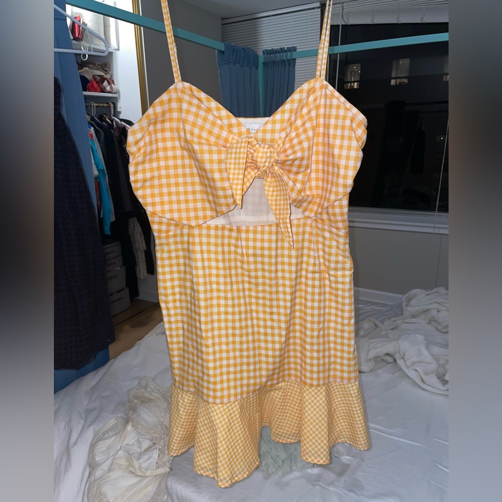 Mustard gingham dress from Lovers and Friends